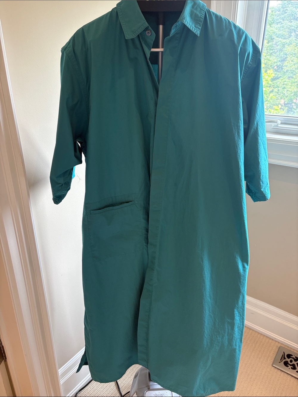 Sofie D'Hoore Teal Oversized Shirt Dress with side seam pockets and front pocket